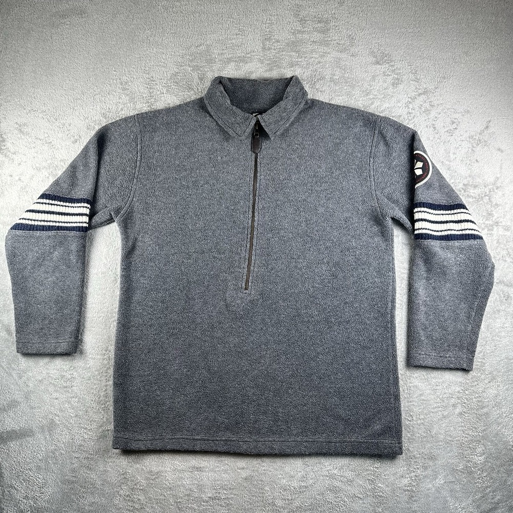 Vintage GAP Pro Fleece 1/4‎ Zip Pullover Sweatshirt Gray Striped Sleeve Y2K